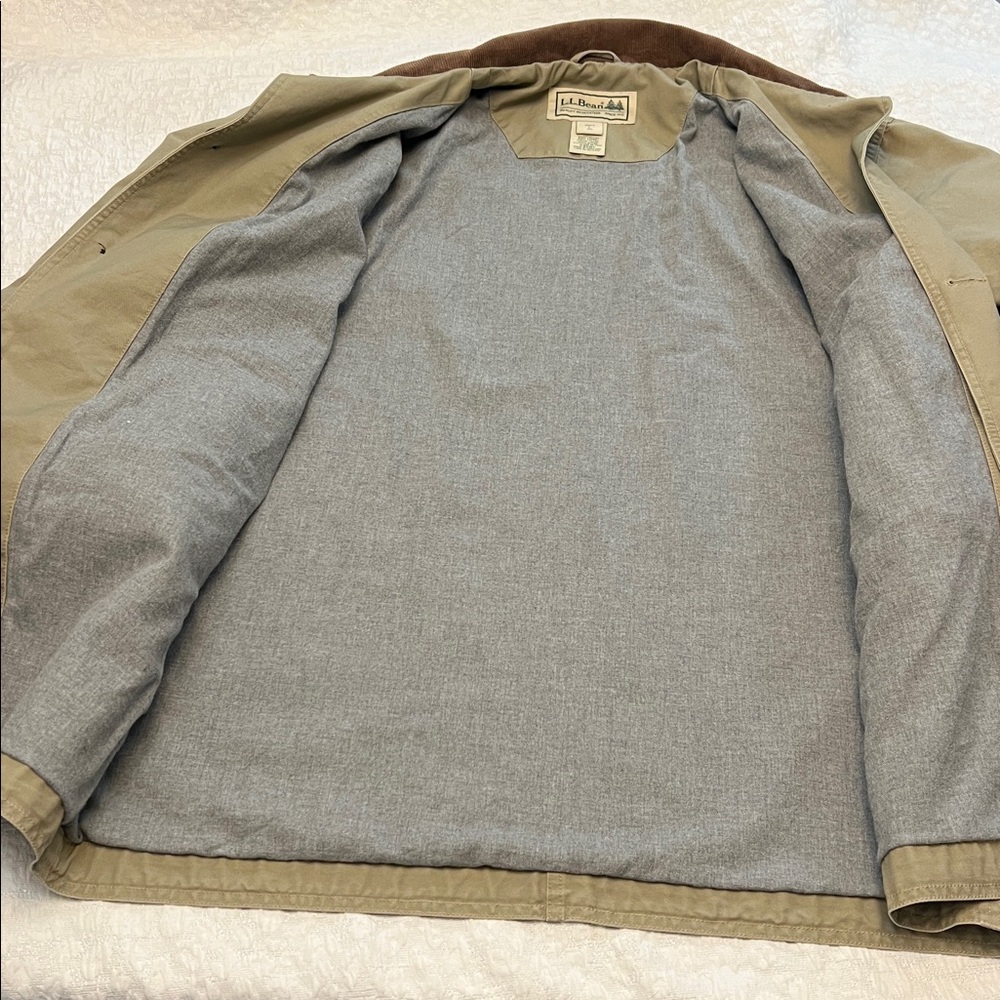 L.L.BEAN MENS COTTON TAN BARN COAT WITH CORDUROY COLLAR SIZE LARGE - Picture 7 of 12